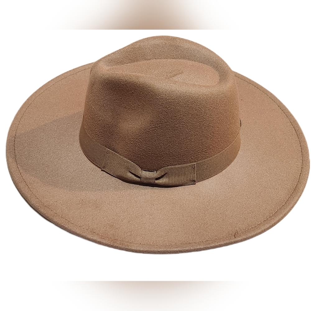 Brand New Wide Brim Khaki Fedora Hat with Bow (unisex)